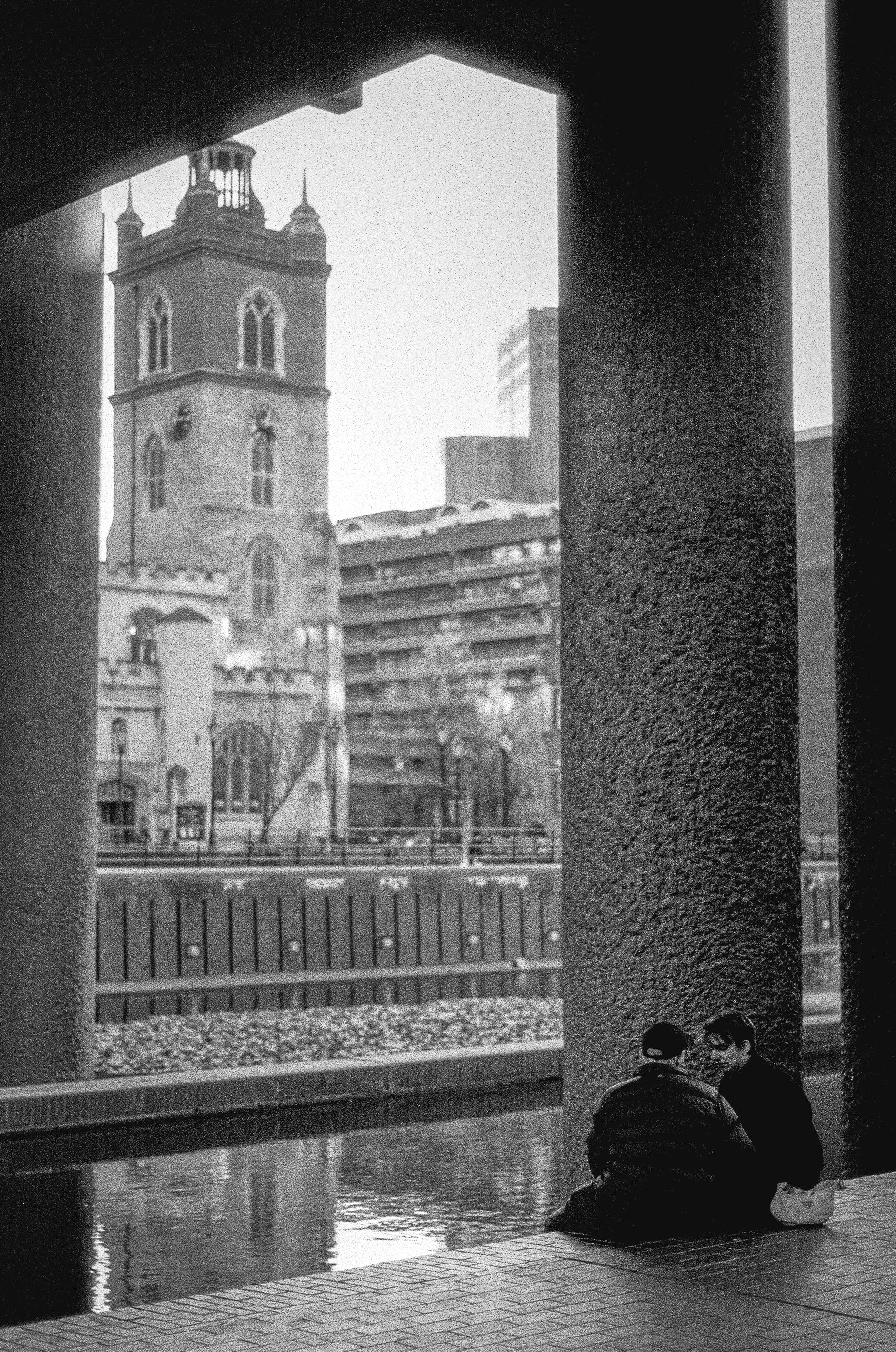 Black and white film image with retro vibe