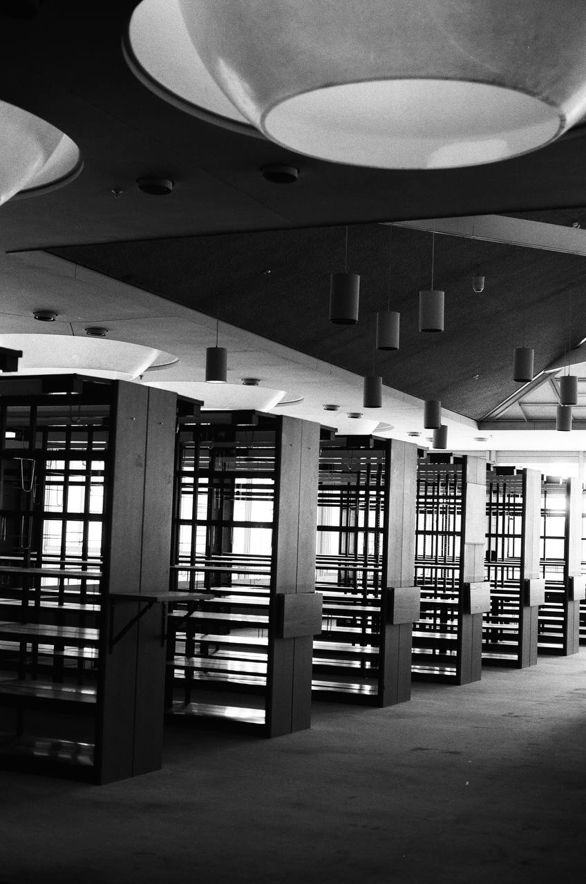 hall on black and white film