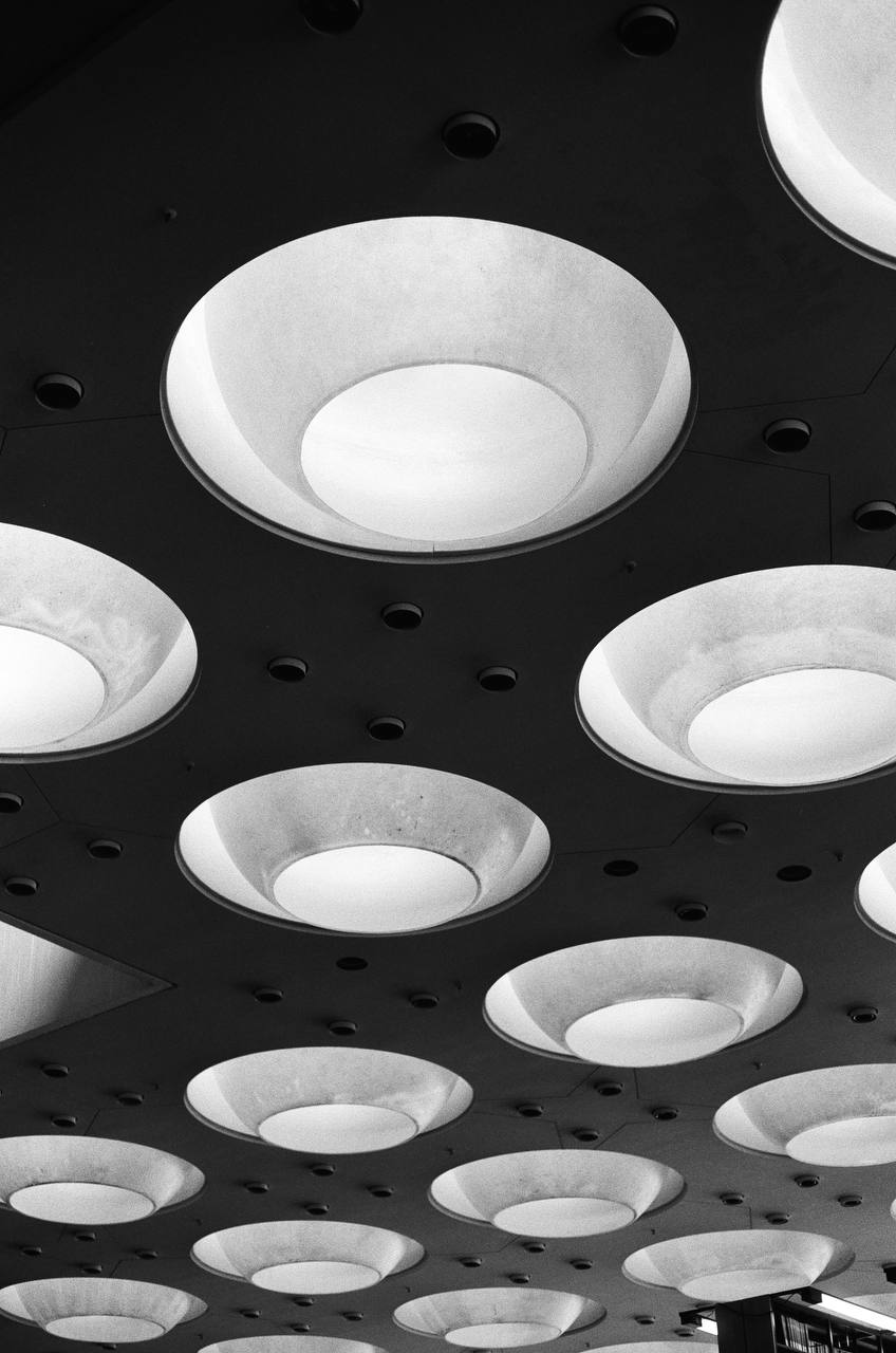 the ceiling lamps shot on black and white film