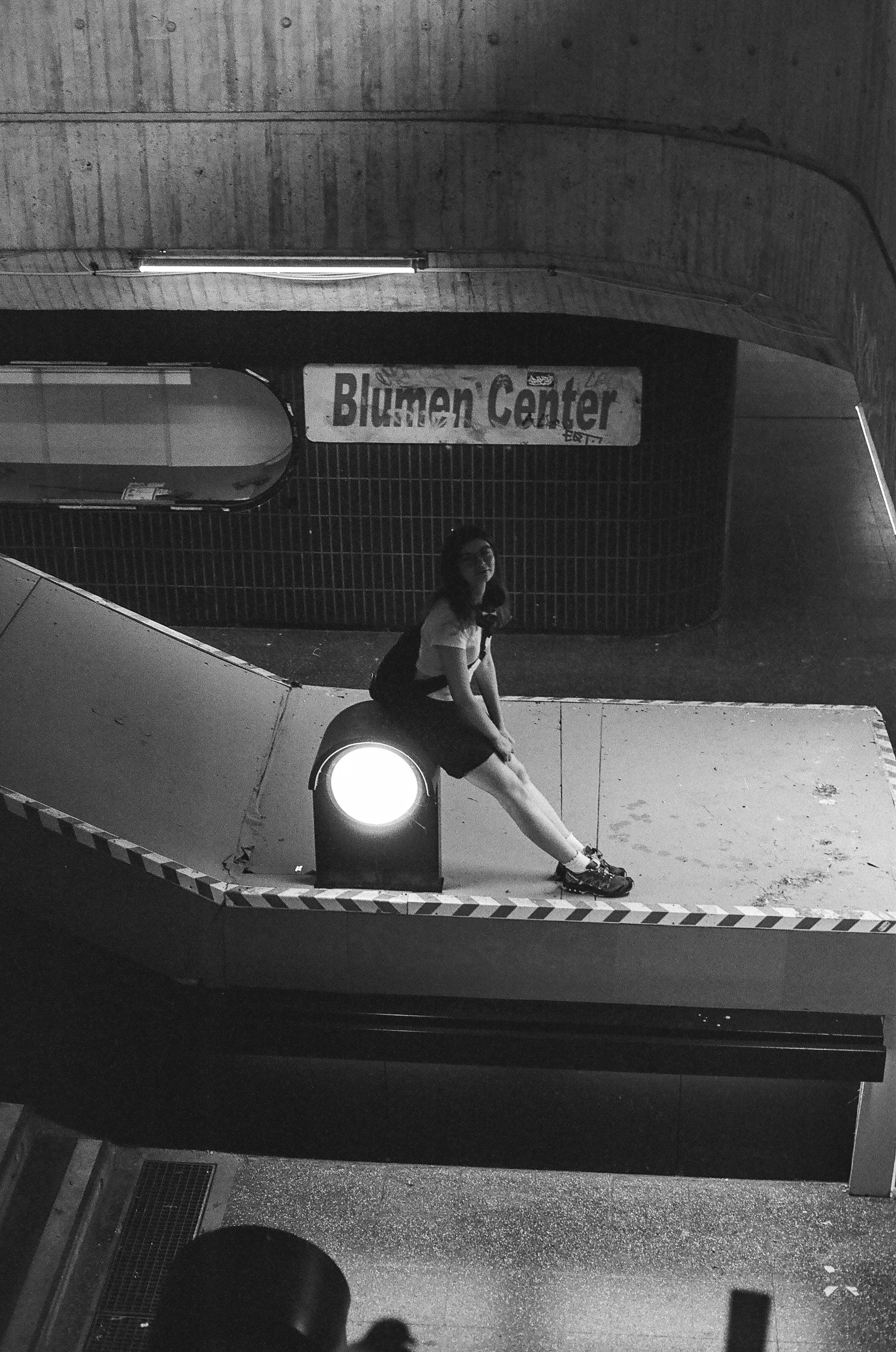 waiting girl captured on b&w film
