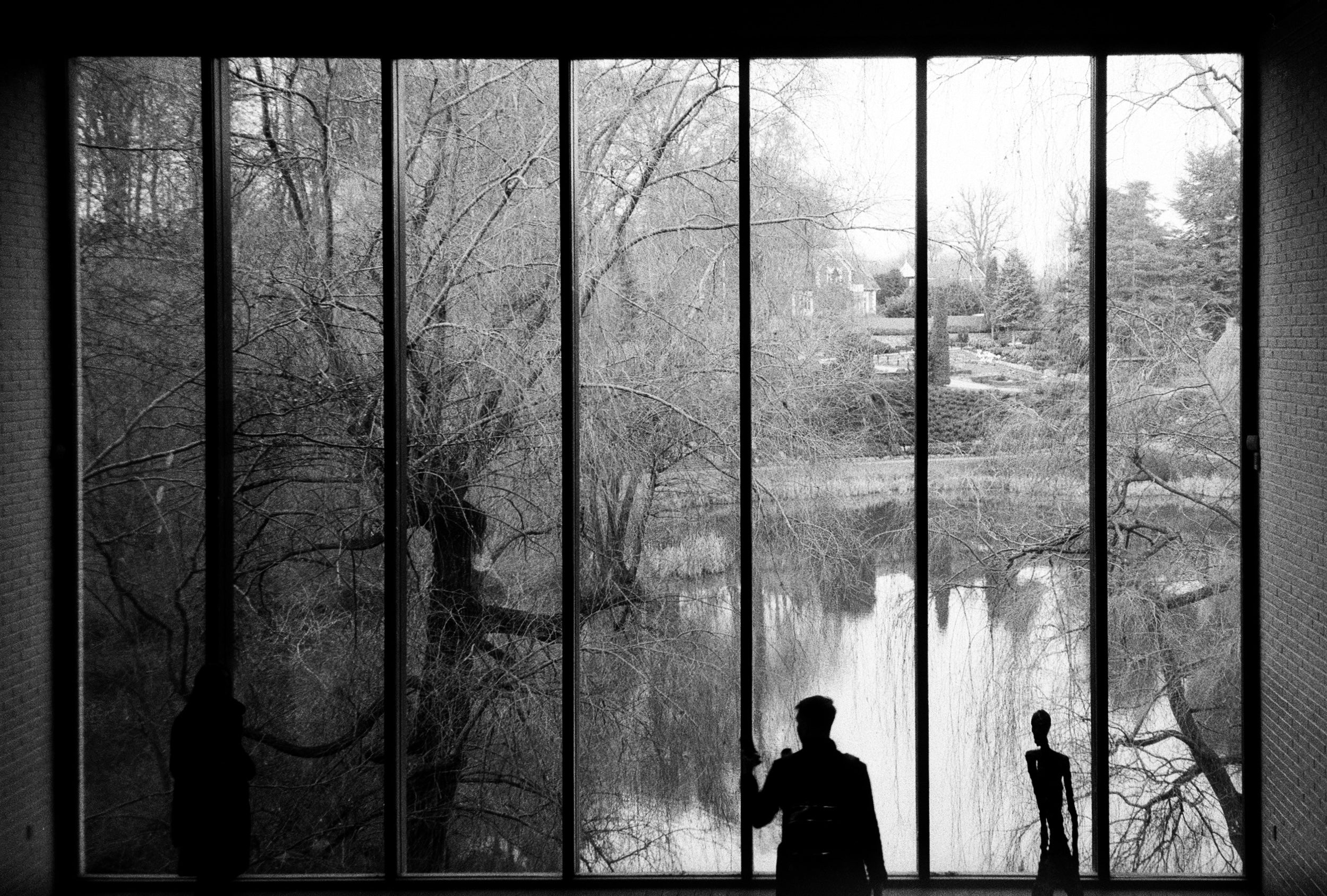 view on the lake shot on black and white film