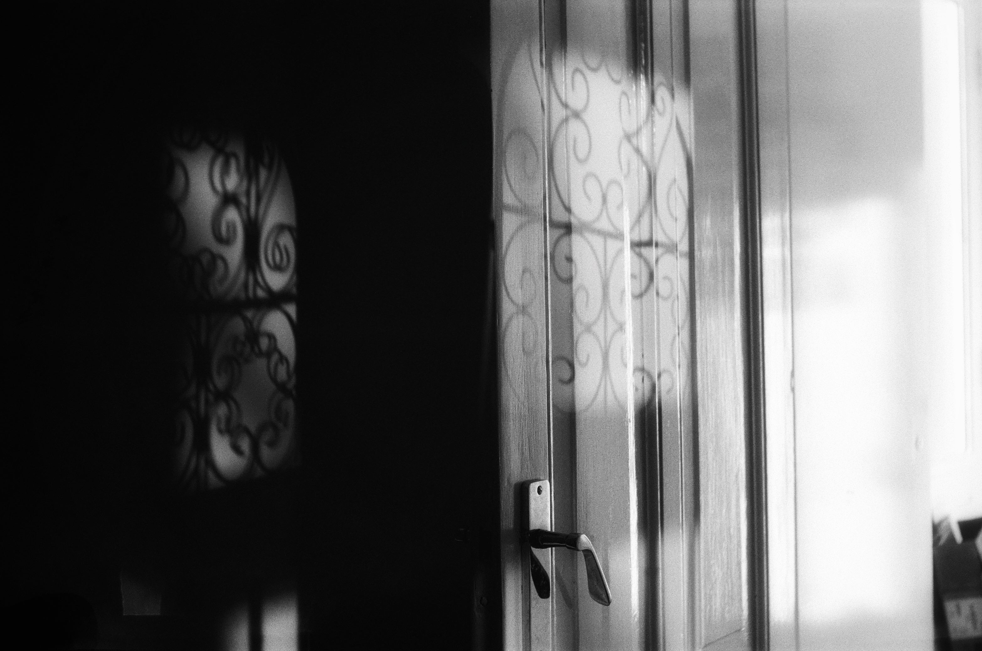 shadow on the door shot on black and white film
