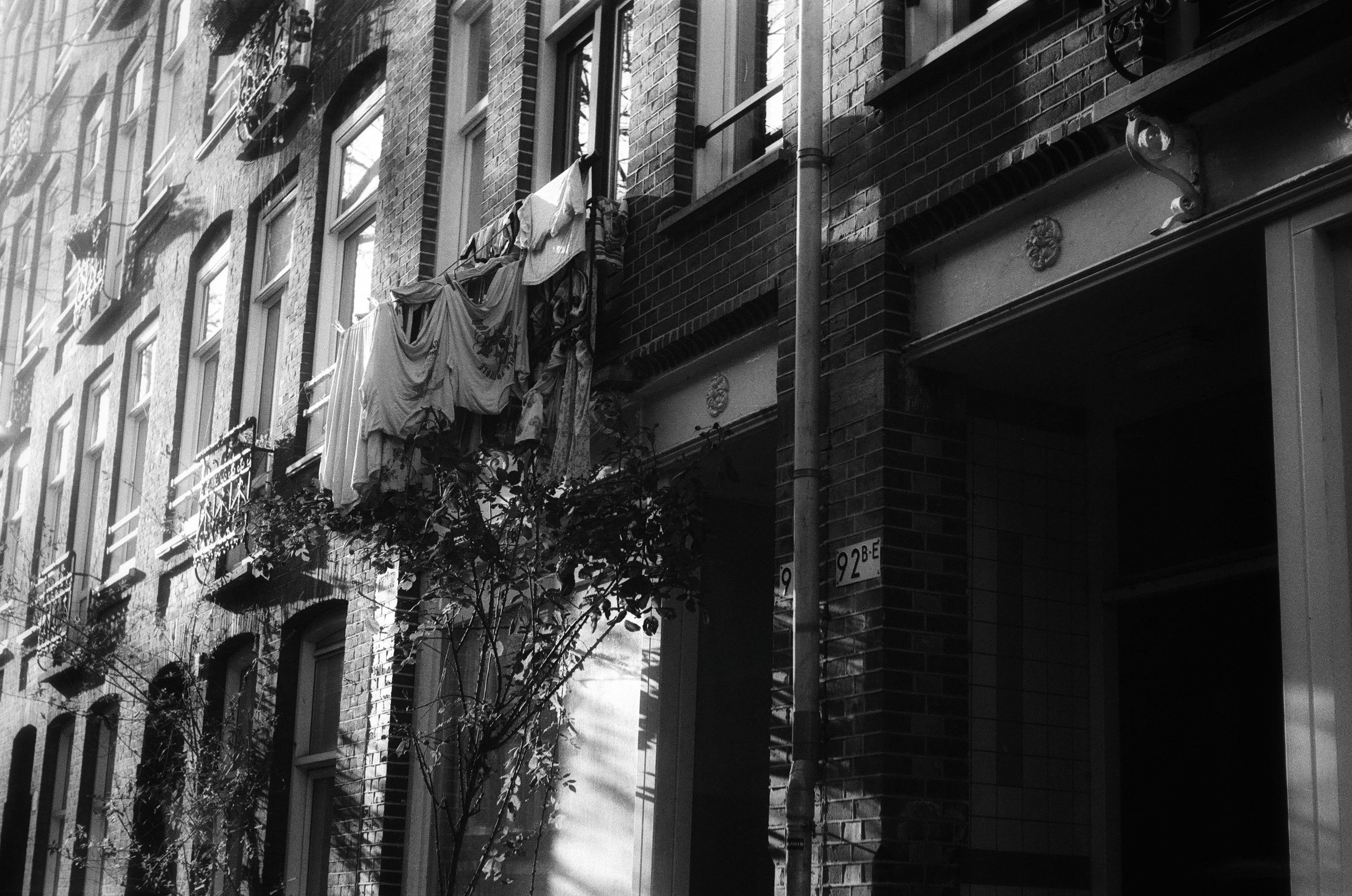 building wall shot on black & white film