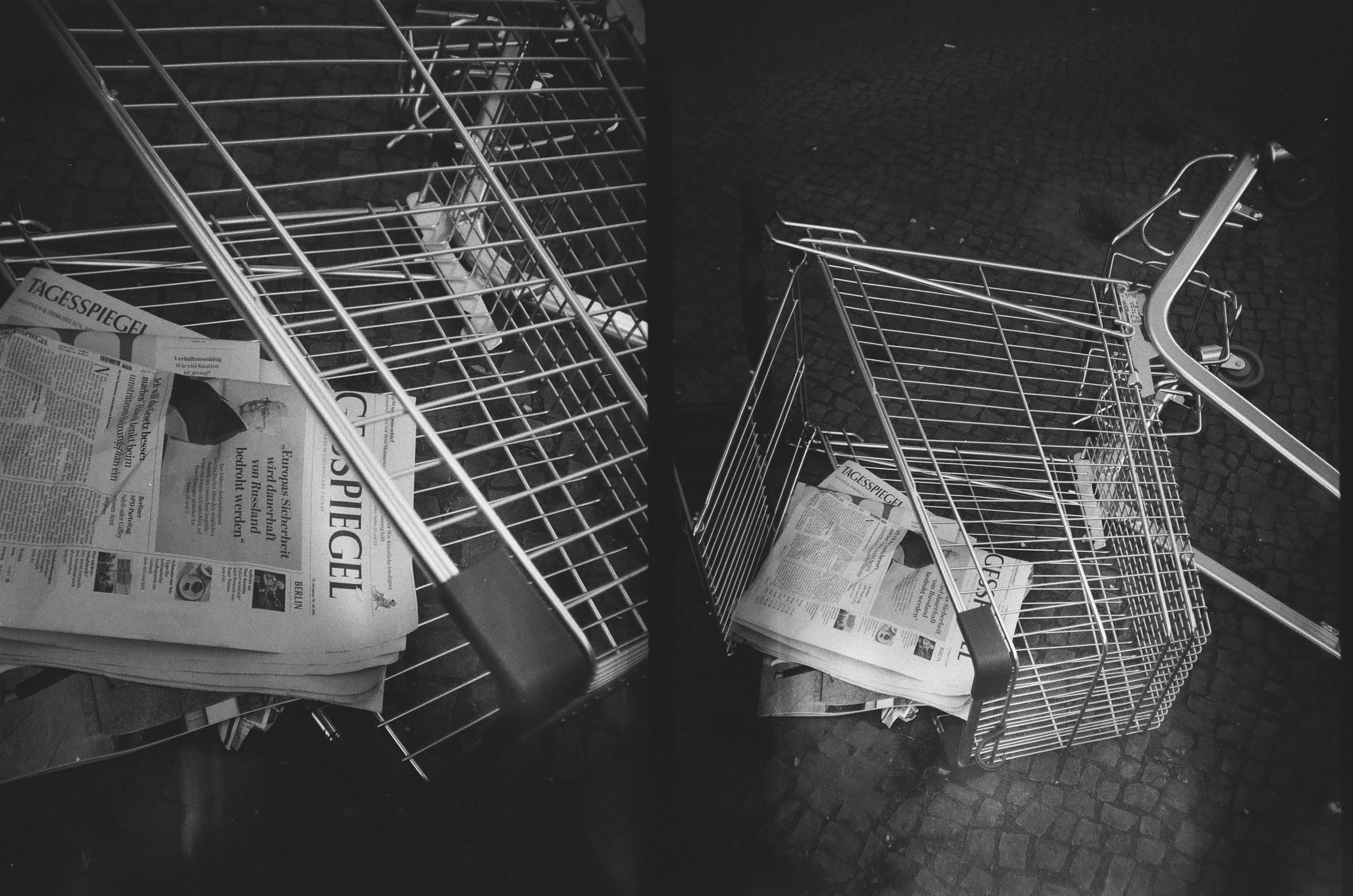 the inverted store basket shot on black and white film