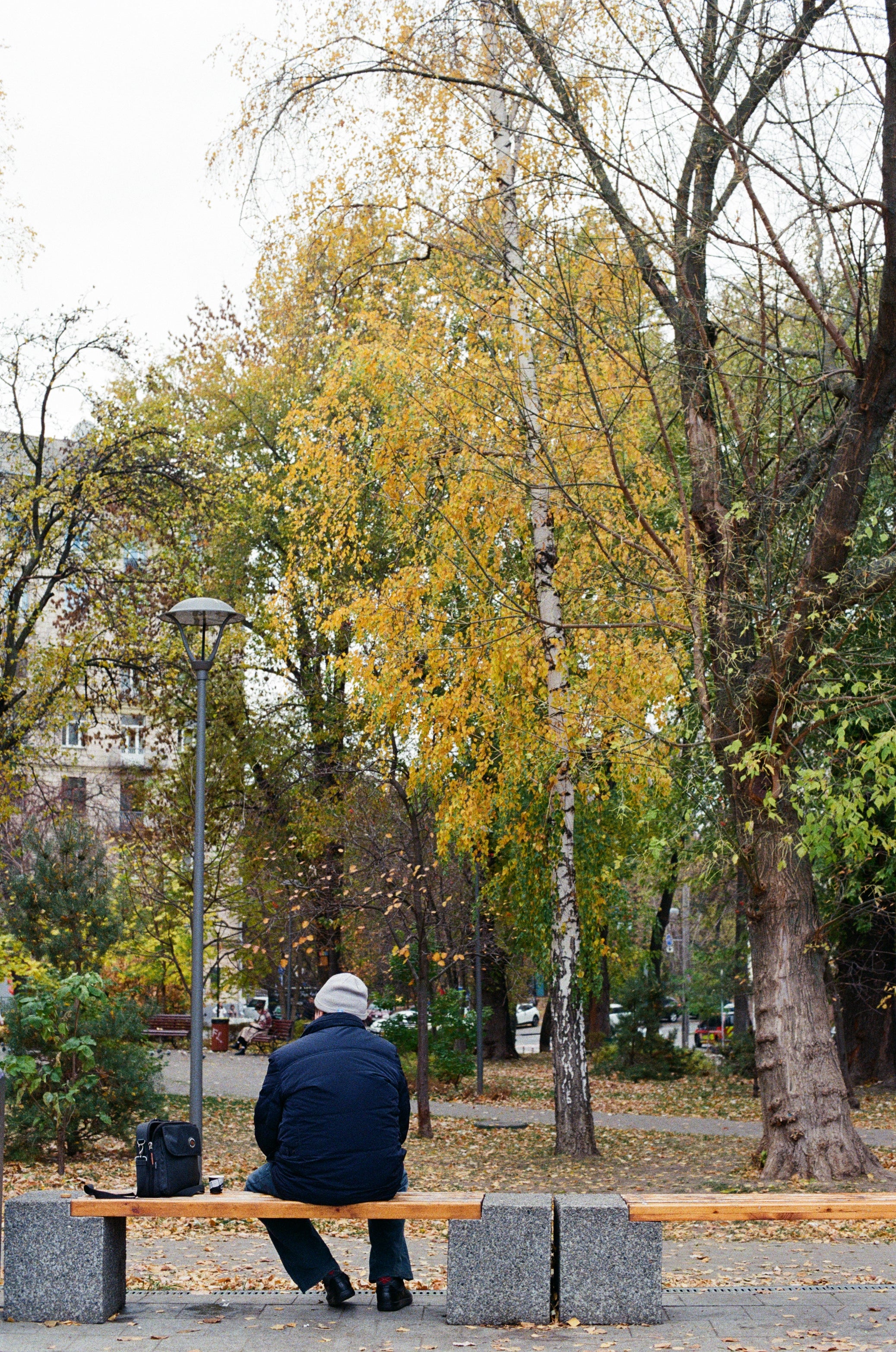man on the bench on color negative film