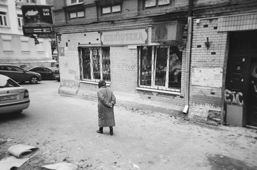 old woman on Ilford XP2 black & white film