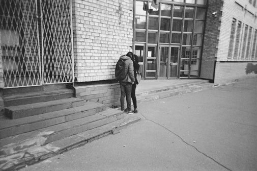 a couple of lovers shot on Ilford XP2 black and white film