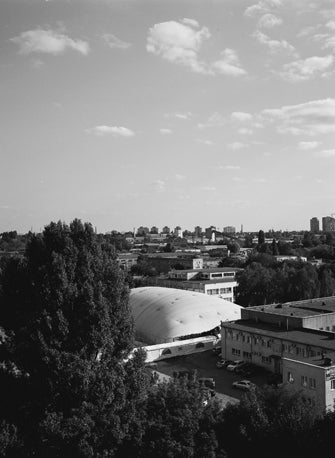 city captured on Kodak Tmax 400 black and white film