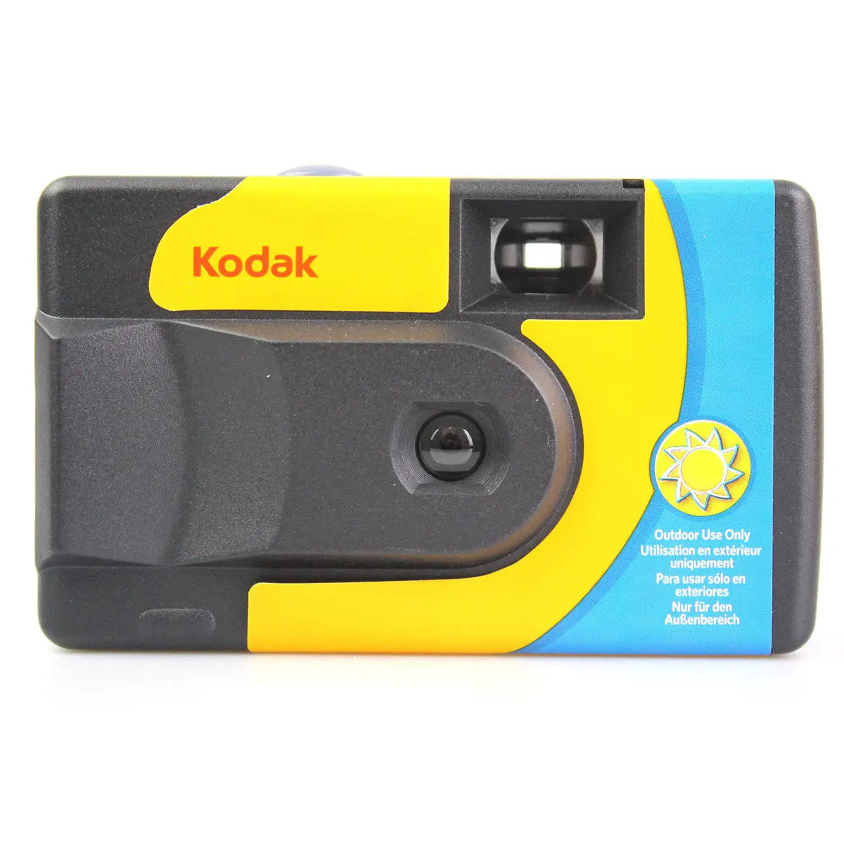 Kodak instant camera with yellow and blue design on a white background